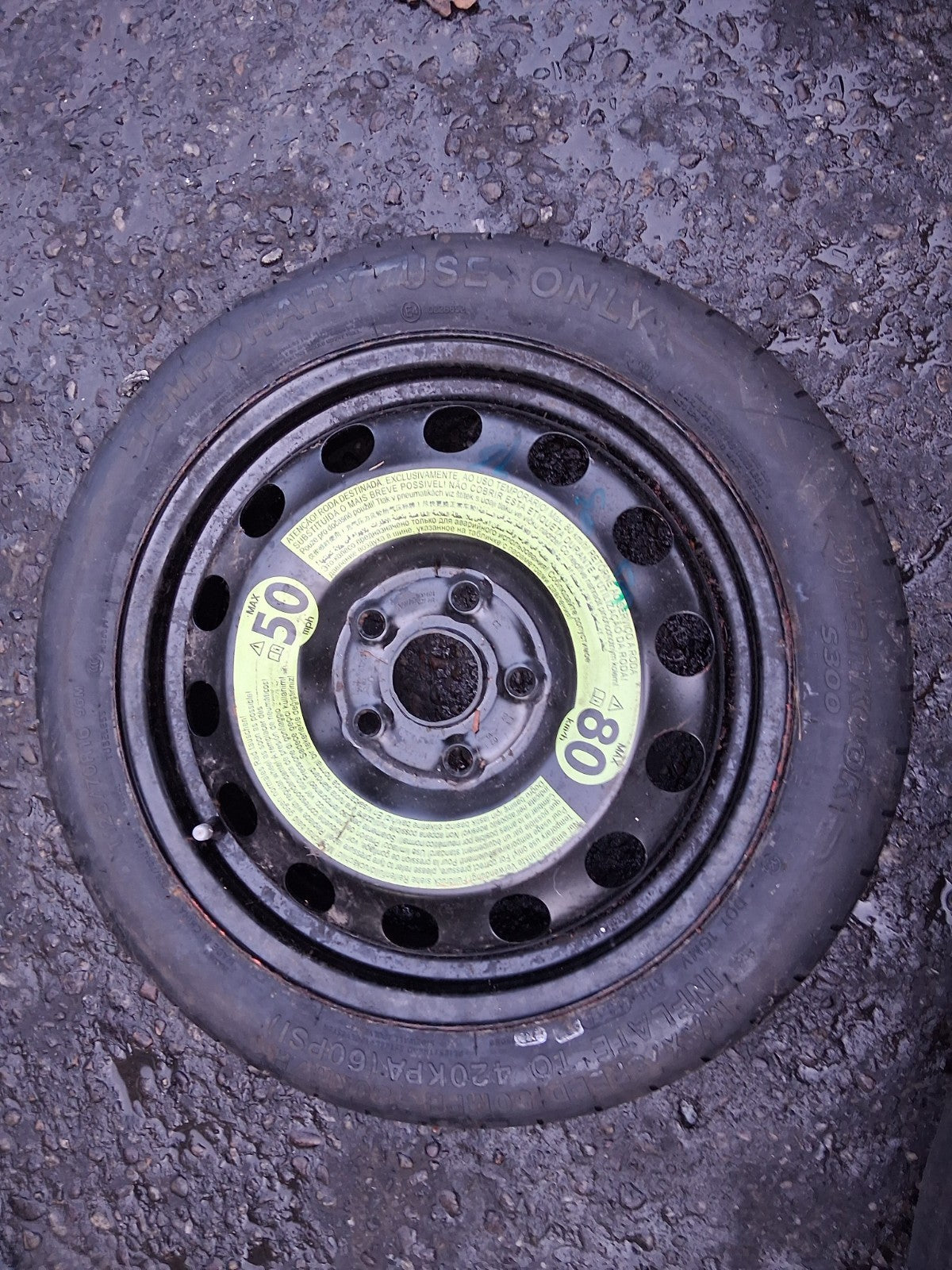 2016 VOLKSWAGEN GOLF MK7 16 INCH SPACESAVER WHEEL WITH TYRE T125/70R16 5Q0601027