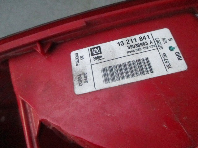 2007 VAUXHALL CORSA OSR DRIVER SIDE REAR INNER TAIL LIGHT 13211841