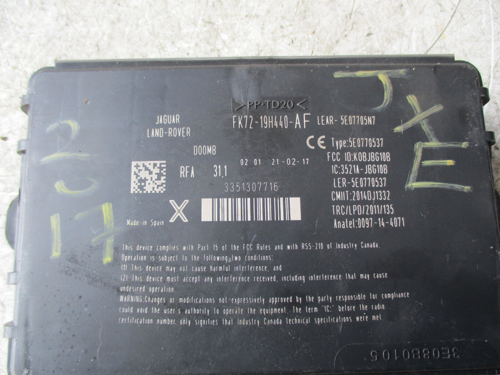 JAGUAR XE 2017 ECU ENGINE CONTROL UNIT FK7219H440AF