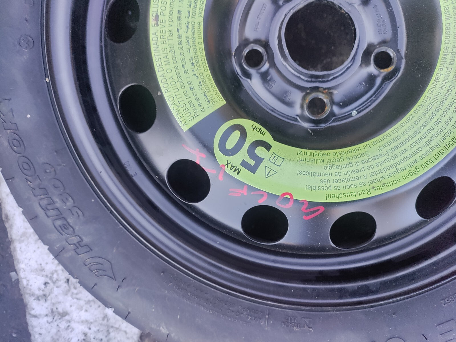 2015 VOLKSWAGEN GOLF MK7 SPACESAVER WHEEL WITH TYRE T125/70R16