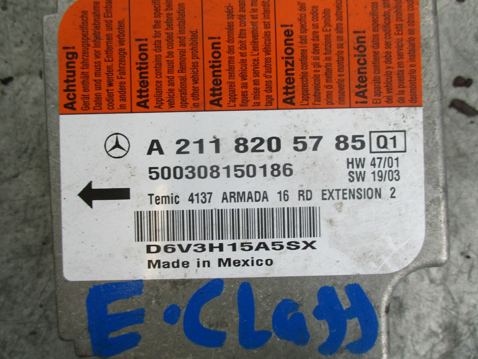 MERCEDES E CLASS W211 AIRBAG CONTROL ECU MODULE A2118205785