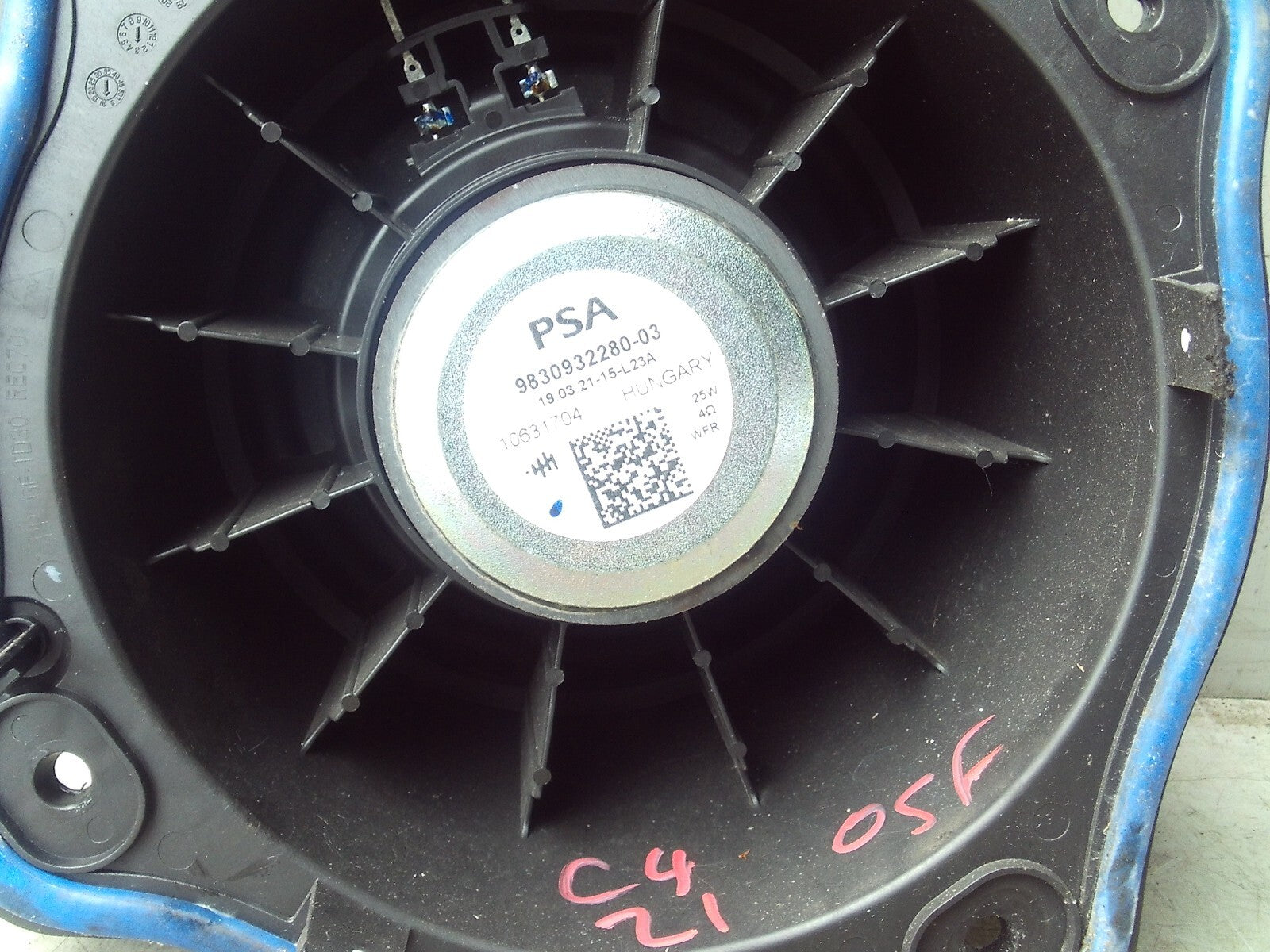 2021 CITROEN C4 MK3 OSF DRIVING SIDE FRONT RIGHT SIDE DOOR SPEAKER 9830932280