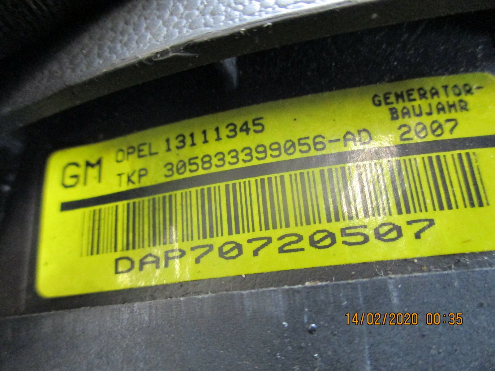 VAUXHALL ASTRA H 2007 STEERING WHEEL AIRBAG SAFETY BAG 13111345