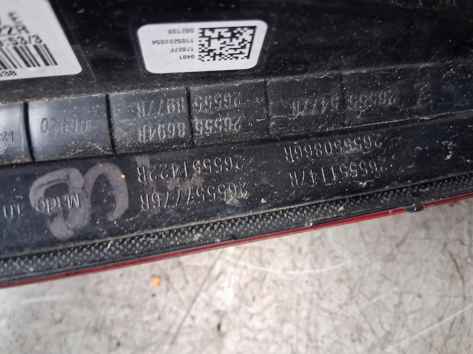2023 RENAULT CLIO MK5 NSR PASSENGER SIDE REAR INNER TAIL LIGHT 265551422R
