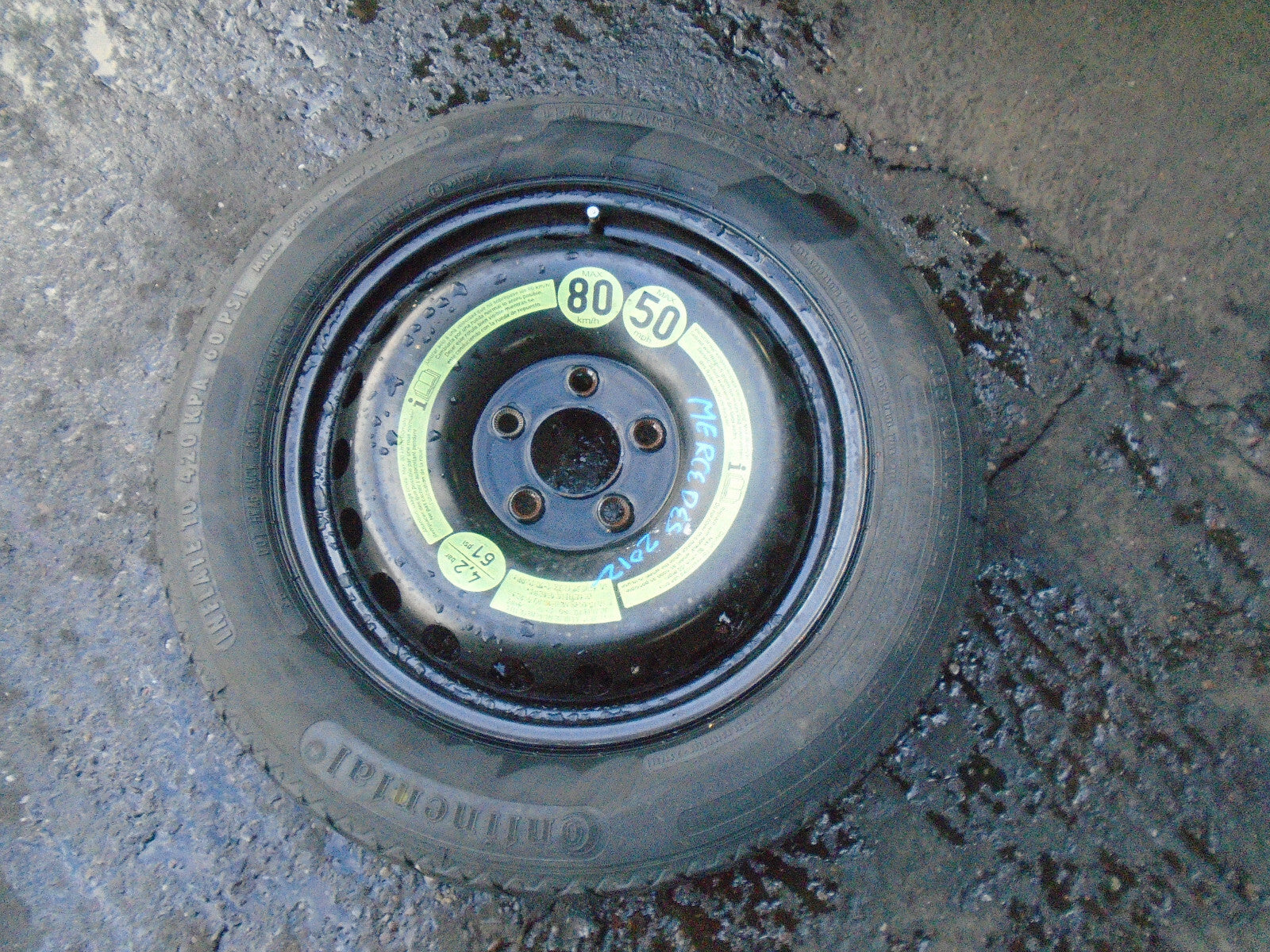 MERCEDES C CLASS 2012 W204 16 INCH SPACE SAVER WHEEL WITH TYRE T125/90R16