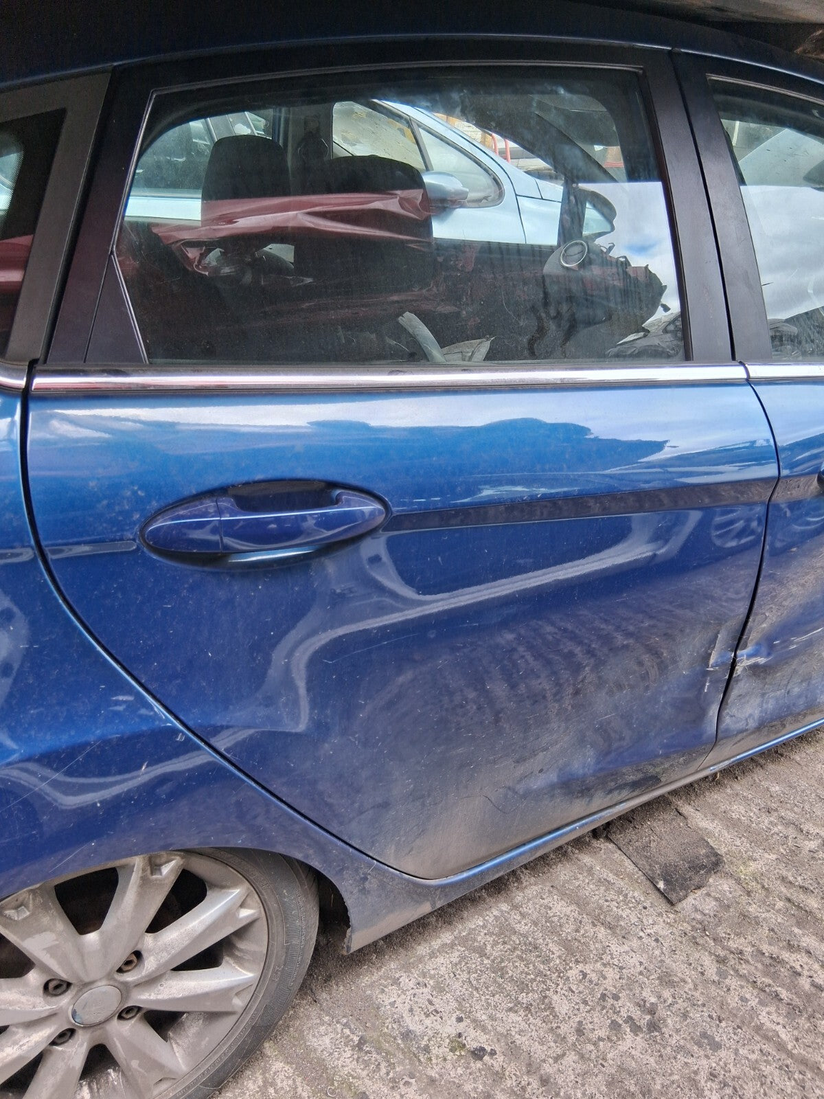 2010 FORD FIESTA MK7 OSR DRIVER SIDE REAR RIGHT COMPLETE DOOR OCEAN BLUE