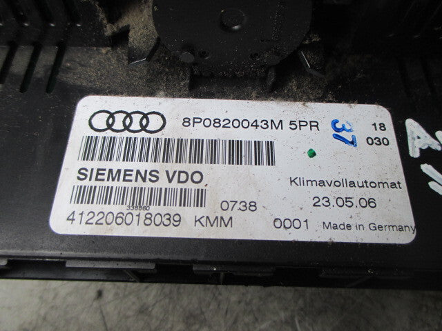 AUDI A3 2006 TYPE 8P AC/HEATER CONTROL PANEL 8P0820043M