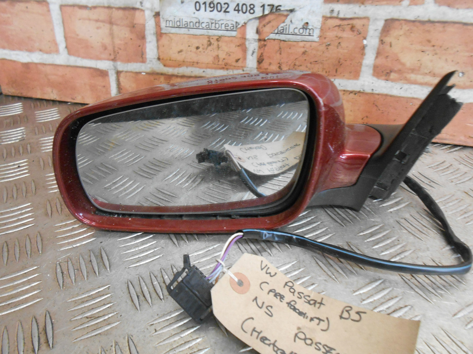 VOLKSWAGEN VW PASSAT B5 2002 NS PASSENGER ELECTRIC DOOR WING MIRROR BURGUNDY