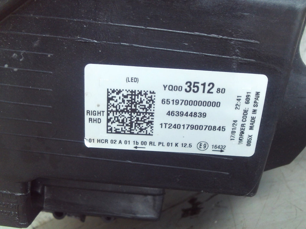 2024 VAUXHALL CROSSLAND X OSF DRIVER SIDE HEADLIGHT SPARE OR REPAIR YQ00351280