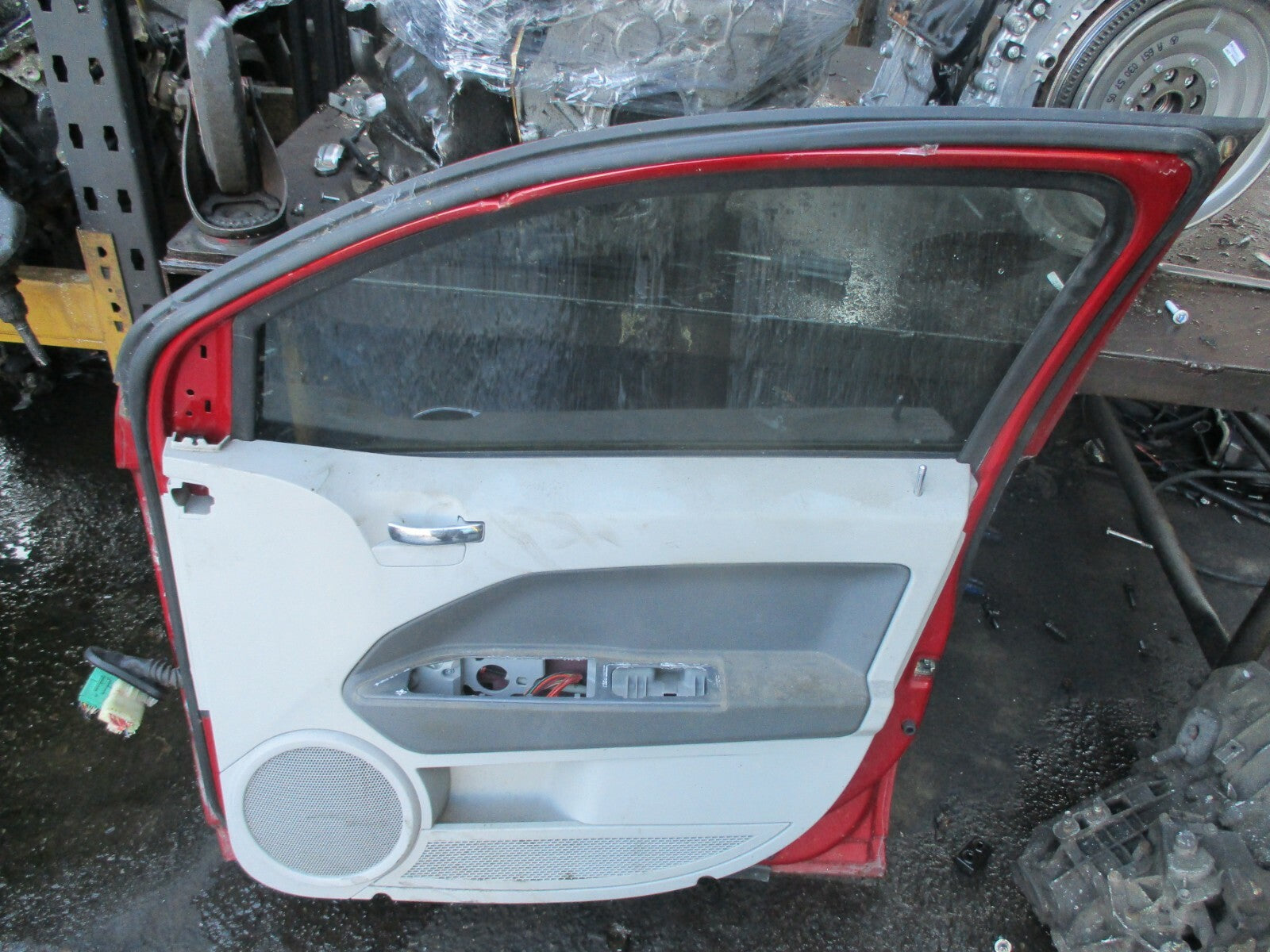 DODGE CALIBER 2008 COMPLETE OSF DRIVER SIDE FRONT DOOR GLASS HANDLE CARD IN RED