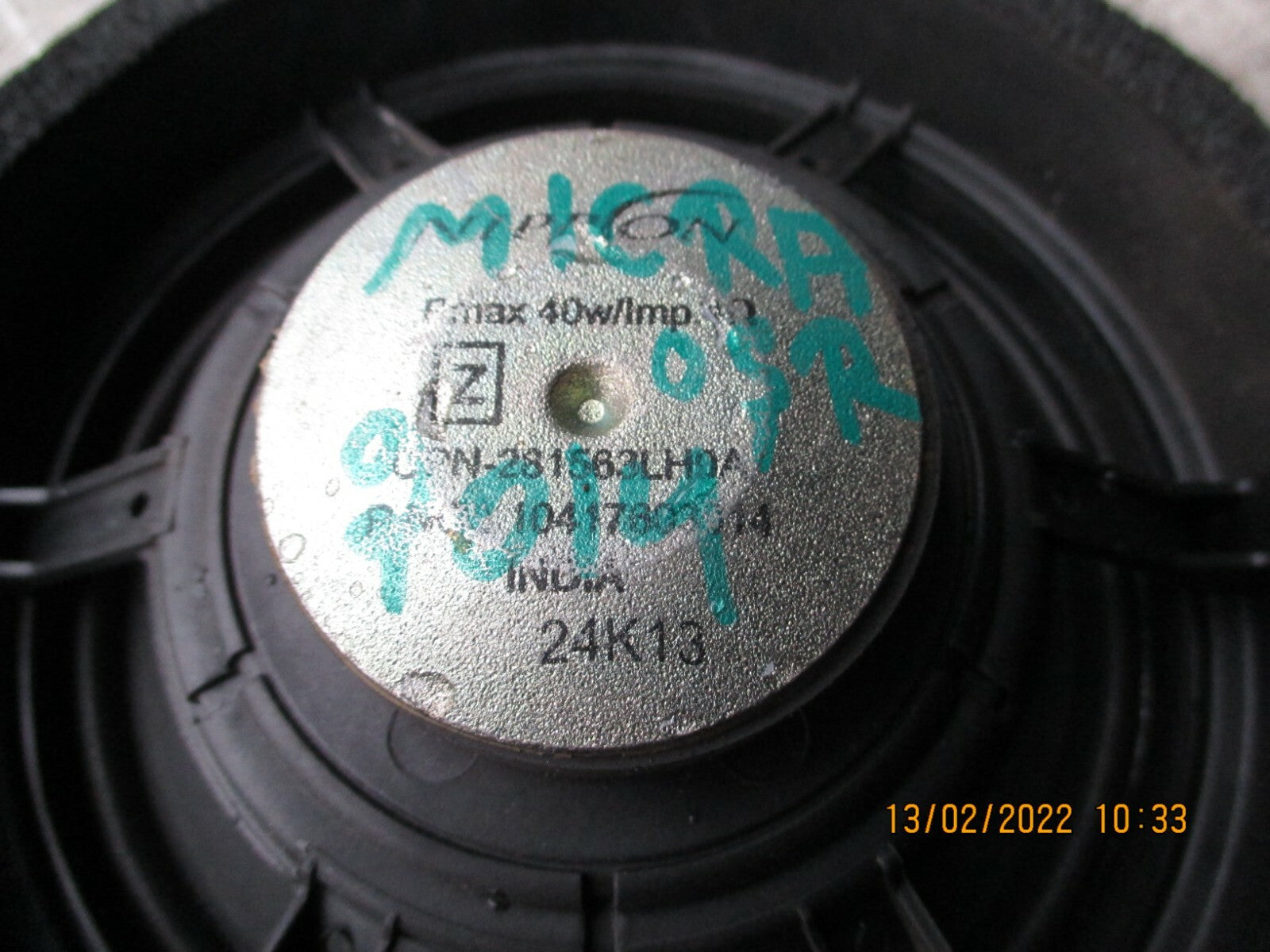 NISSAN MICRA 2014 MK4 2014 OSR REAR DRIVER SIDE DOOR SPEAKER