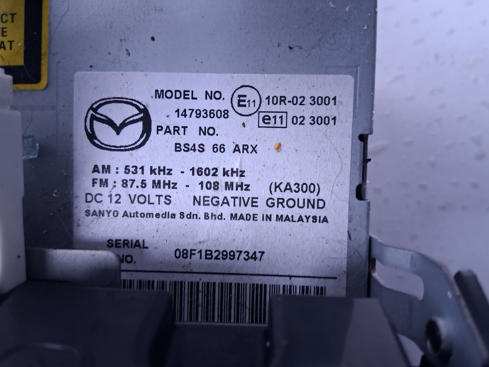 MAZDA 3 2008 RADIO CD PLAYER HEAD UNIT BS4S66ARX