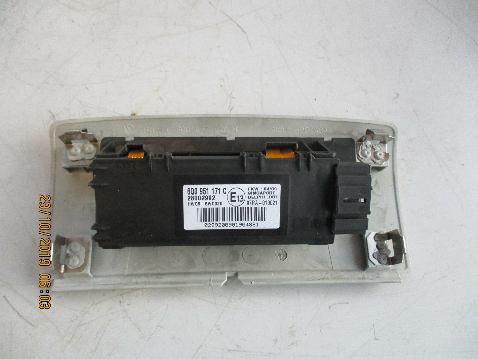 VW VOLKSWAGEN POLO 2005 INTERIOR ALARM SENSOR MODULE 6Q0951171C