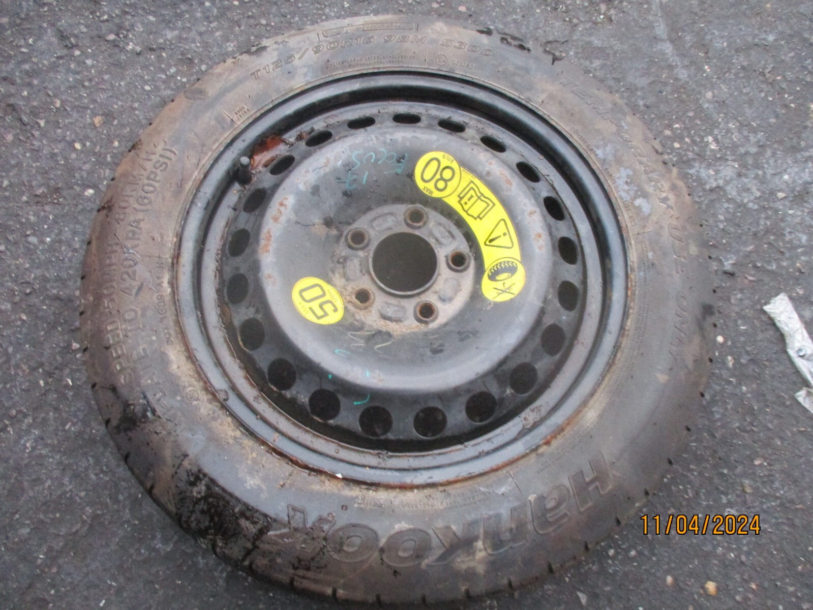FORD FOCUS MK3 2017 16 INCH SPACESAVER WHEEL WITH TYRE T125/90R16