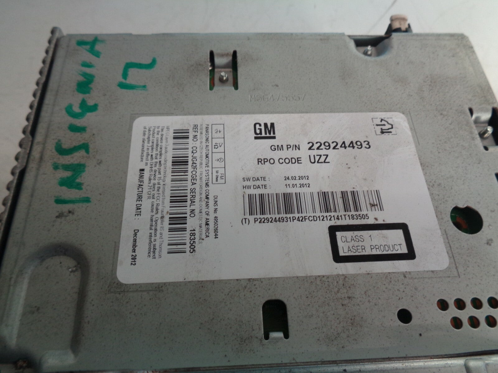 VAUXHALL INSIGNIA 2012 2.0 CDTI RADIO CD PLAYER HEAD UNIT 22924493