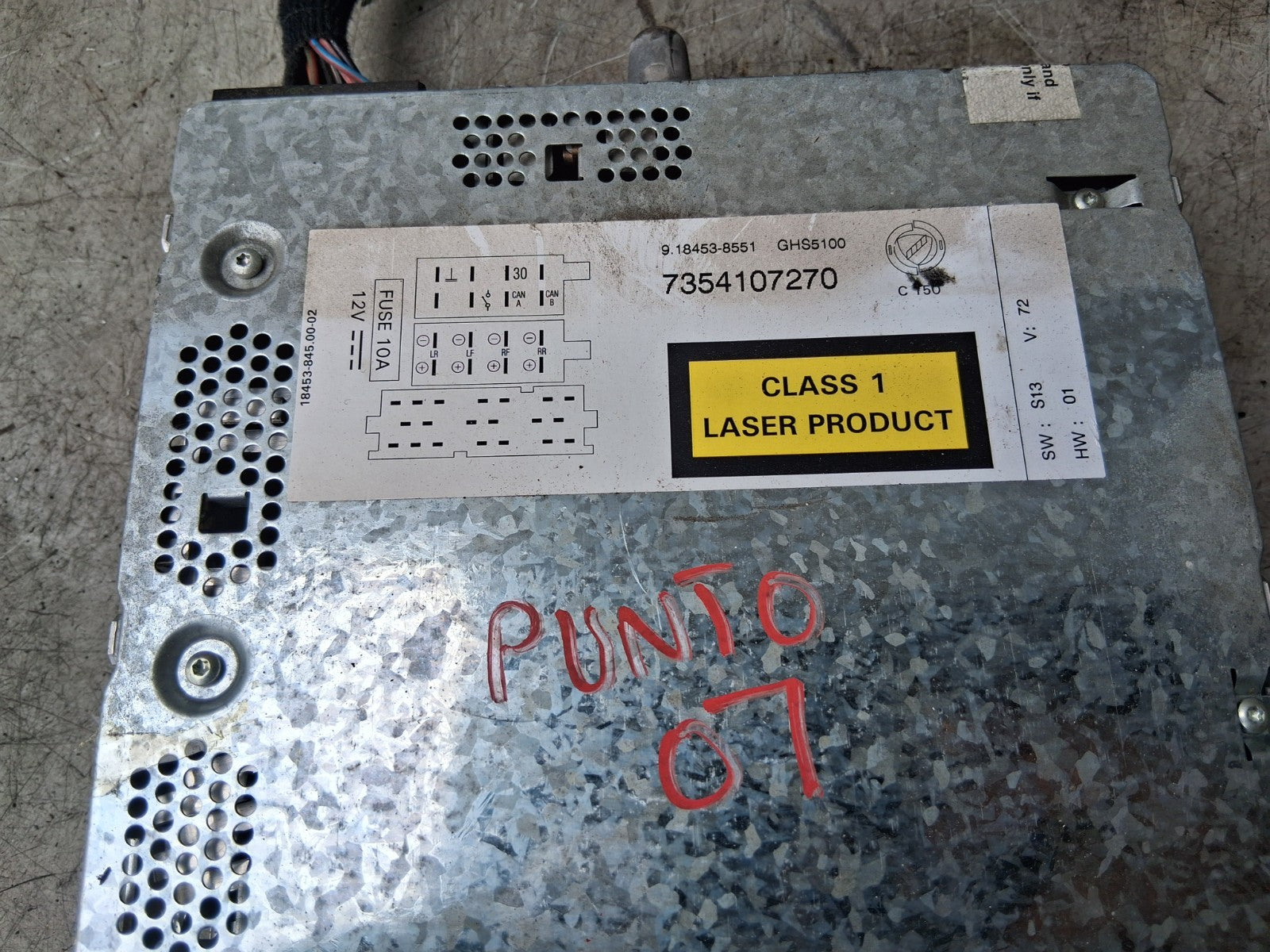 2007 FIAT GRANDE PUNTO RADIO CD PLAYER STEREO HEAD UNIT 7354107270 NO CODE