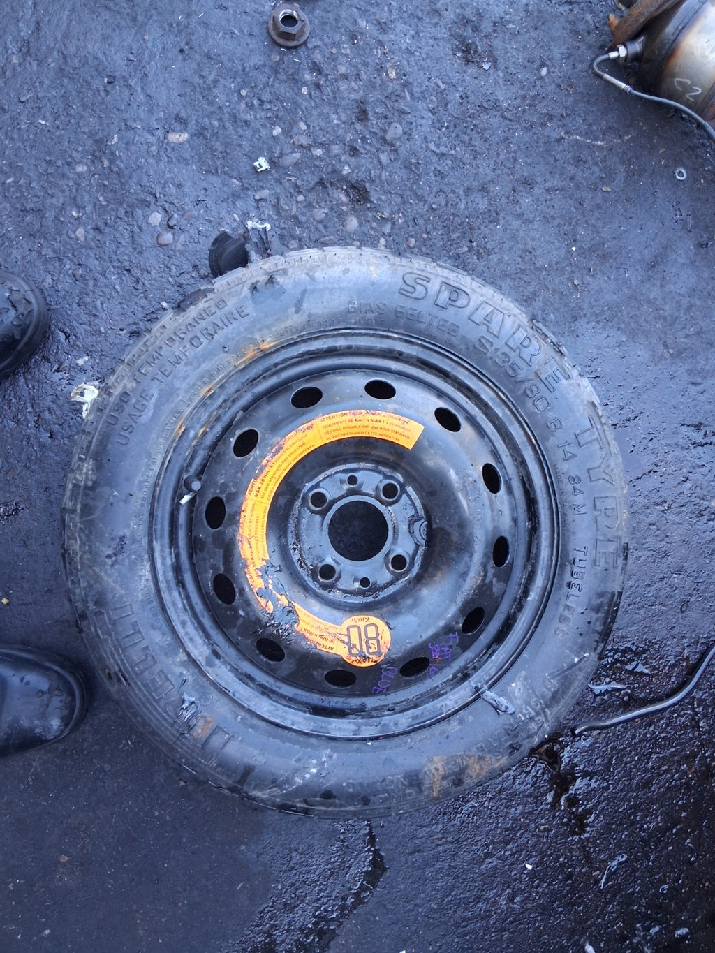 2010 FIAT 500 LOUNGE MK1 14 INCH SPACE SAVER STEEL WHEEL WITH TYRE 135/80R14