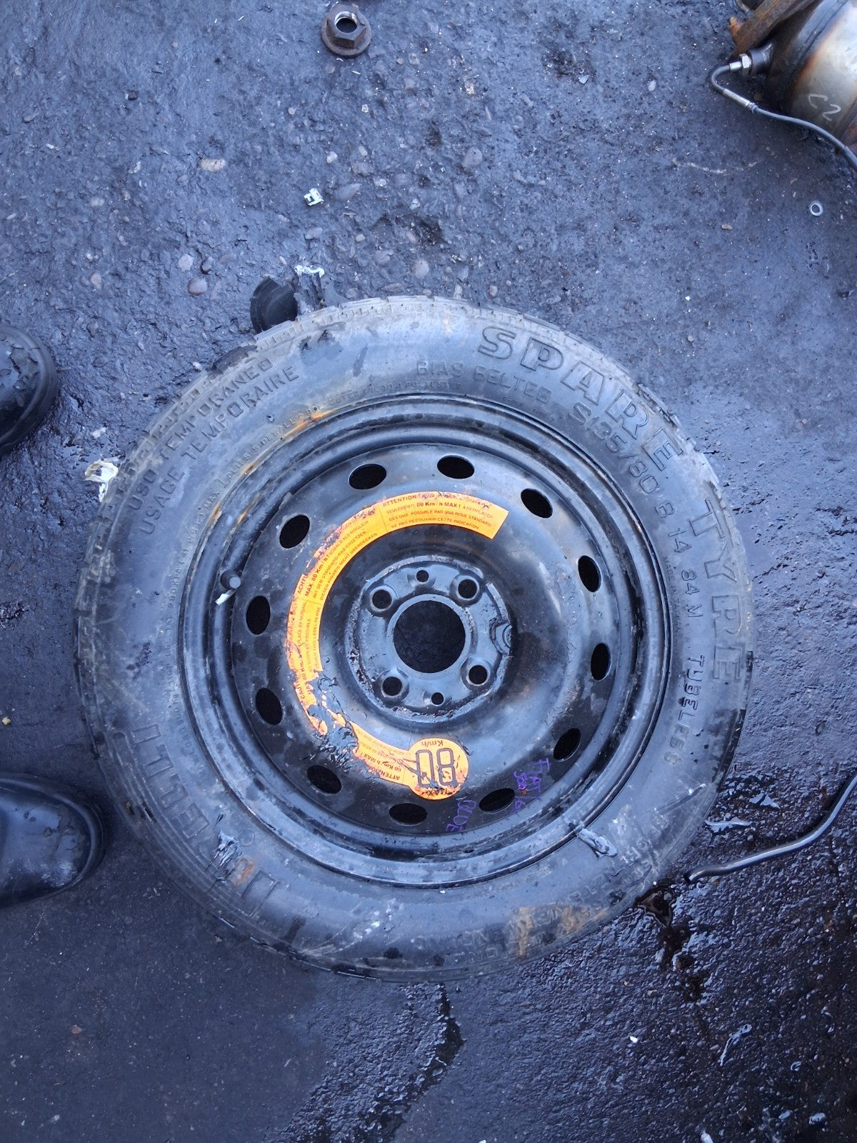 2010 FIAT 500 LOUNGE MK1 14 INCH SPACE SAVER STEEL WHEEL WITH TYRE 135/80R14