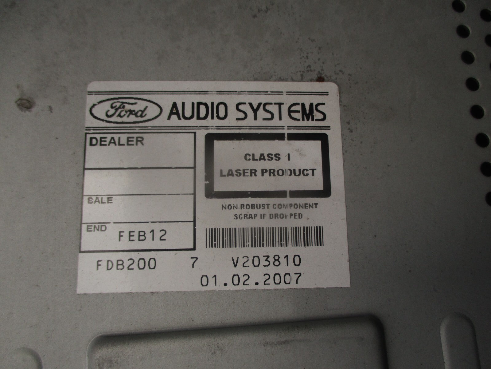 2007 FORD FIESTA MK6 CD PLAYER RADIO STEREO HEAD UNIT 6S6118C815AH