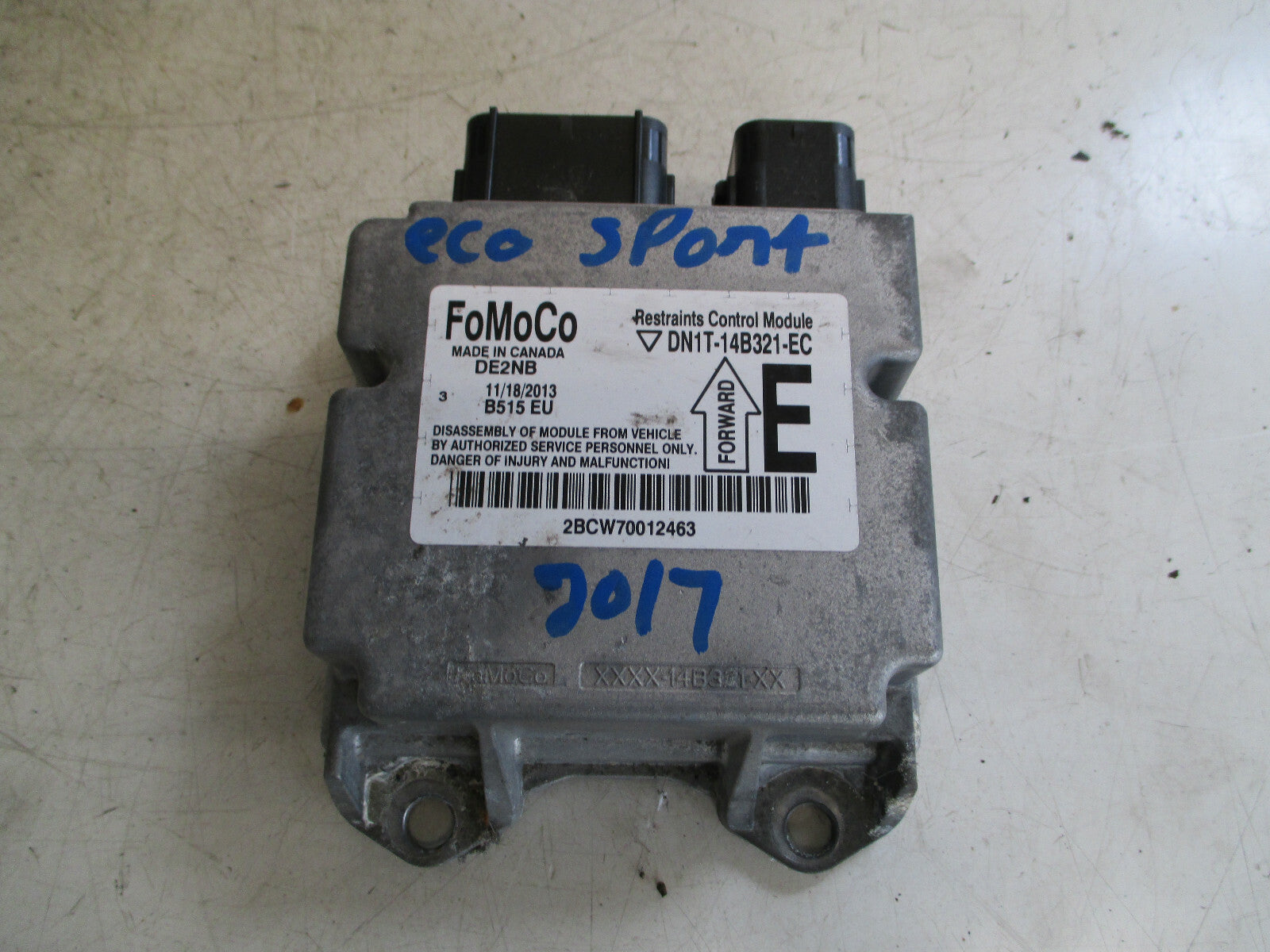FORD ECOSPORT 2017 SAFETY ECU ENGINE CONTROL MODULE DN1T14B321EC