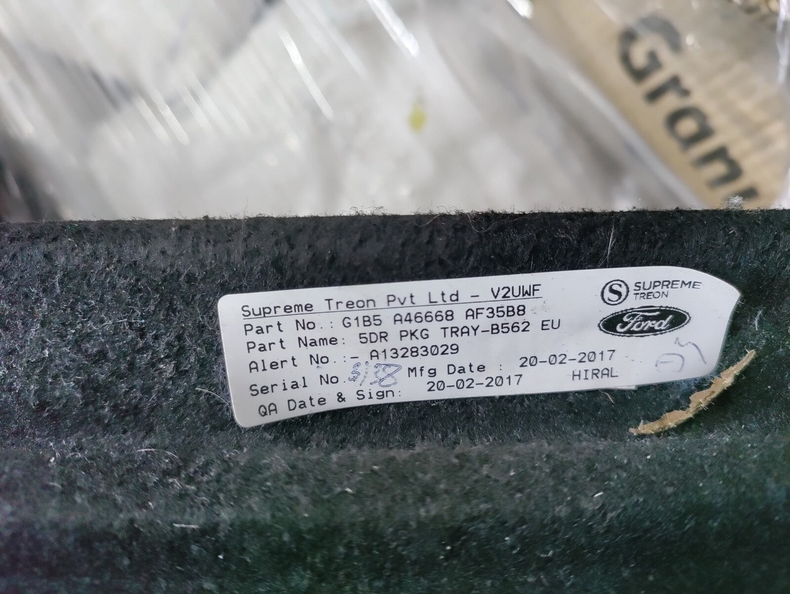 FORD KA+ 2018 PARCEL SHELF LOAD COVER G1B5A46668AF35B8