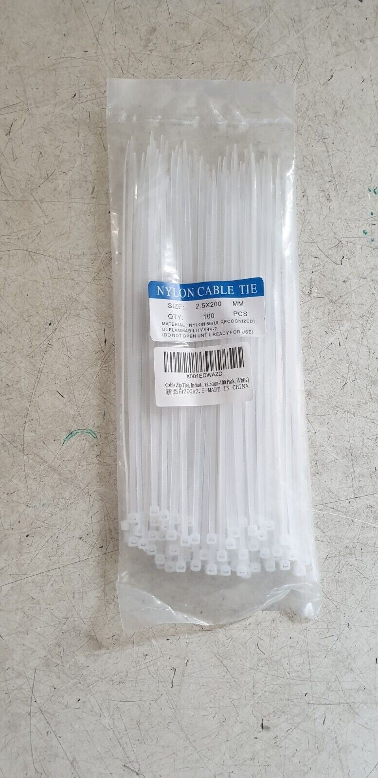 NYLON CABLE TIES 200mm x 2.5mm ZIP TIES CABLE PACK OF 100 WHITE