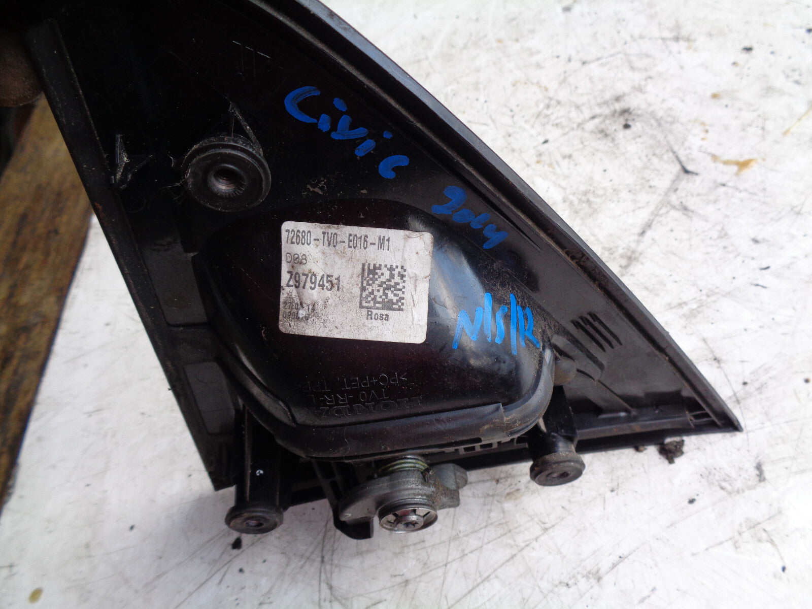 HONDA CIVIC 2014 NSR PASSENGER SIDE REAR EXTERIOR DOOR HANDLE 72680TV0E016M1