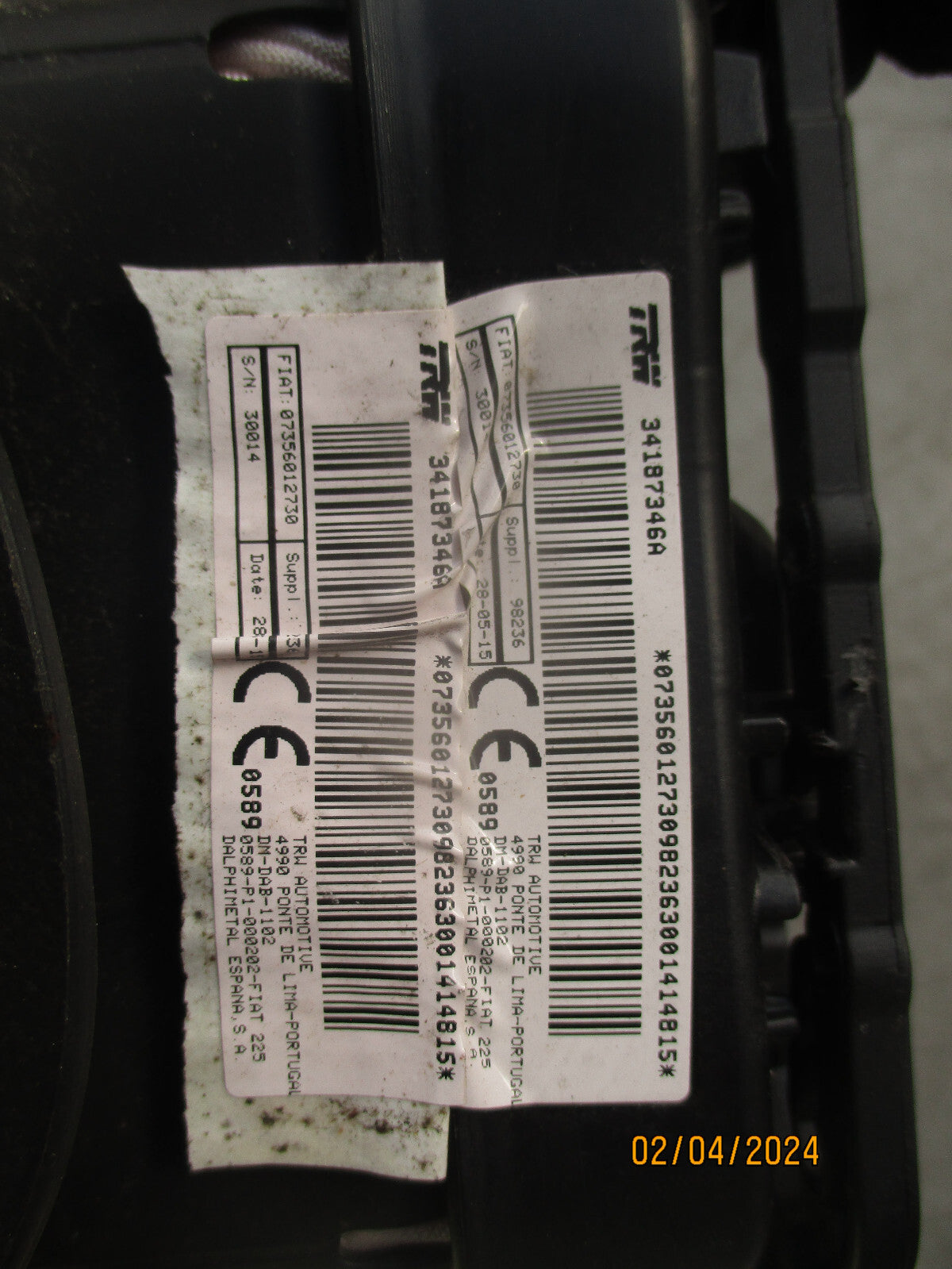 2015 PEUGEOT BIPPER STEERING WHEEL AIR BAG 34187346A