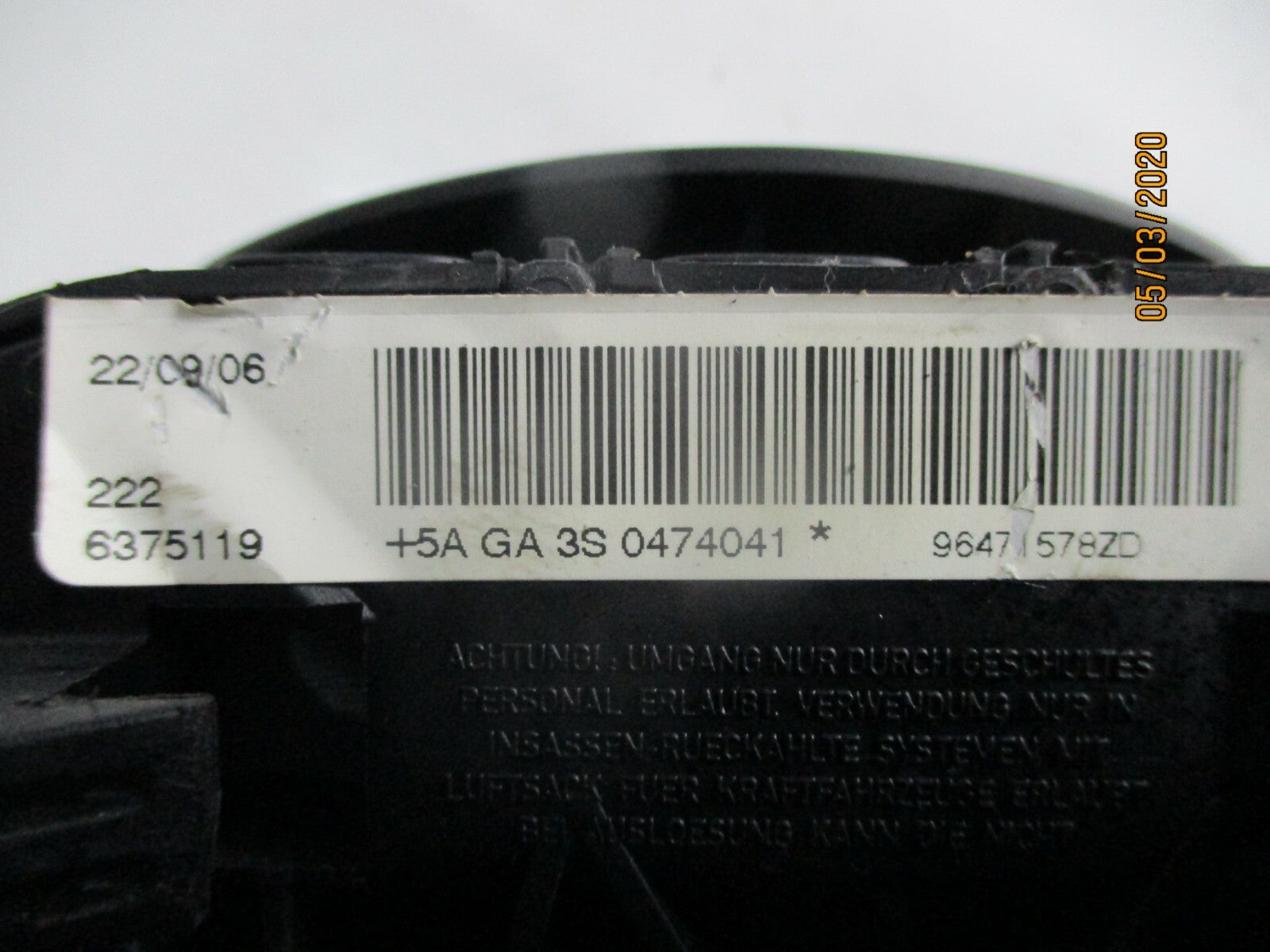 CITROEN C4 COUPE 2007 STEERING DRIVING WHEEL AIRBAG AIR BAG UNIT 96471578ZD