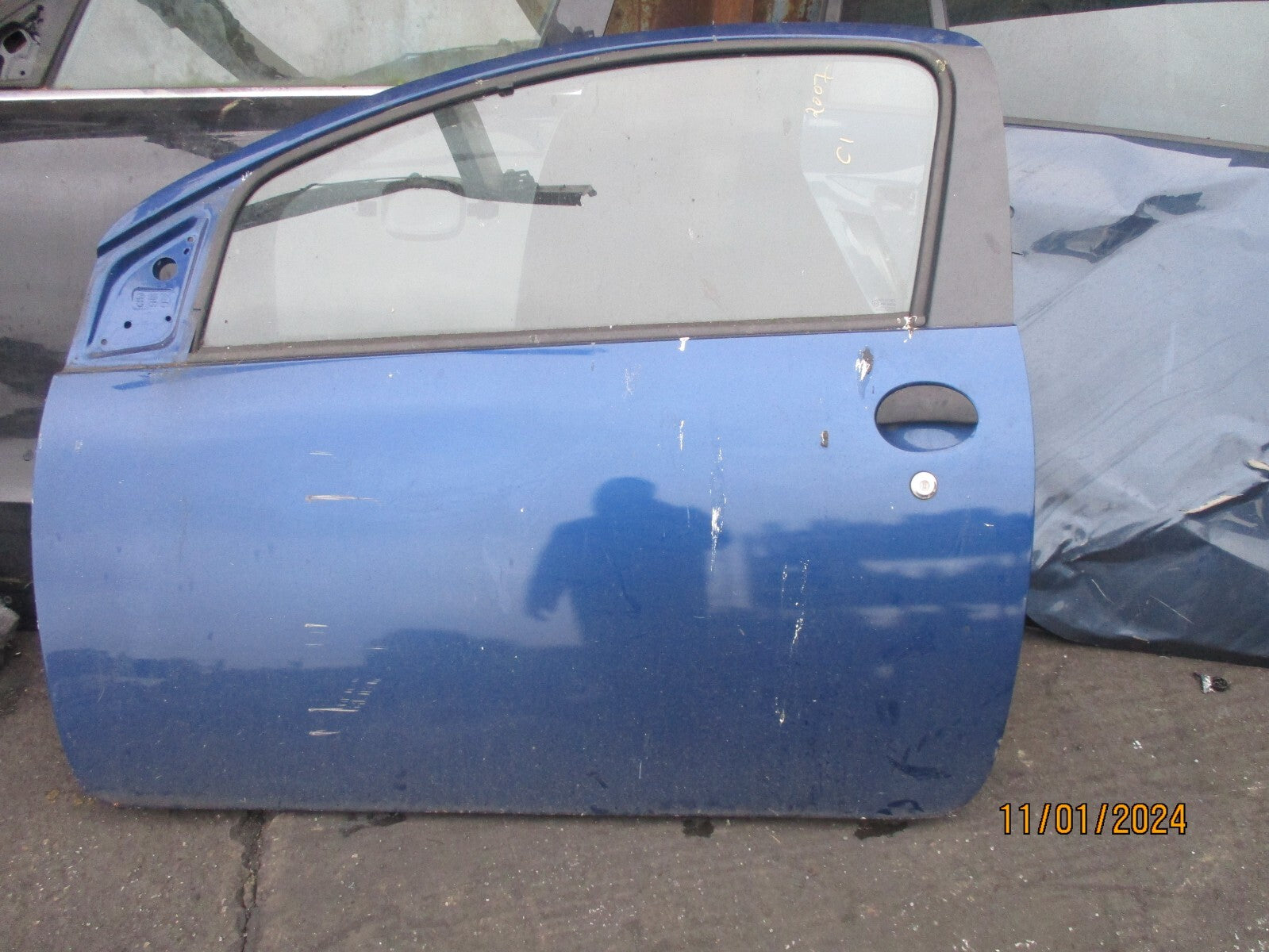 CITROEN C1  2007 3 DOOR NS PASSENGER SIDE COMPLETE DOOR BLUE