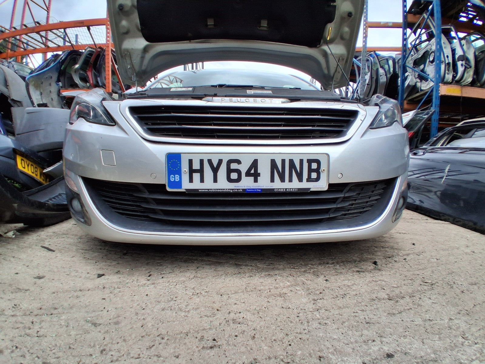 2014 PEUGEOT 308 MK2 FRONT COMPLETE BUMPER PDC SENSOR GRILL GRIS ALUMINIUM EZR