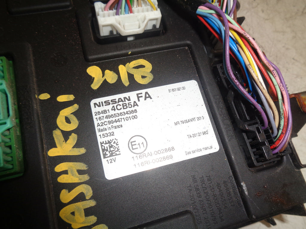 NISSAN QASHQAI J11 MK2 2018 BODY CONTROL MODULE 284B14CB5A DAMAGED
