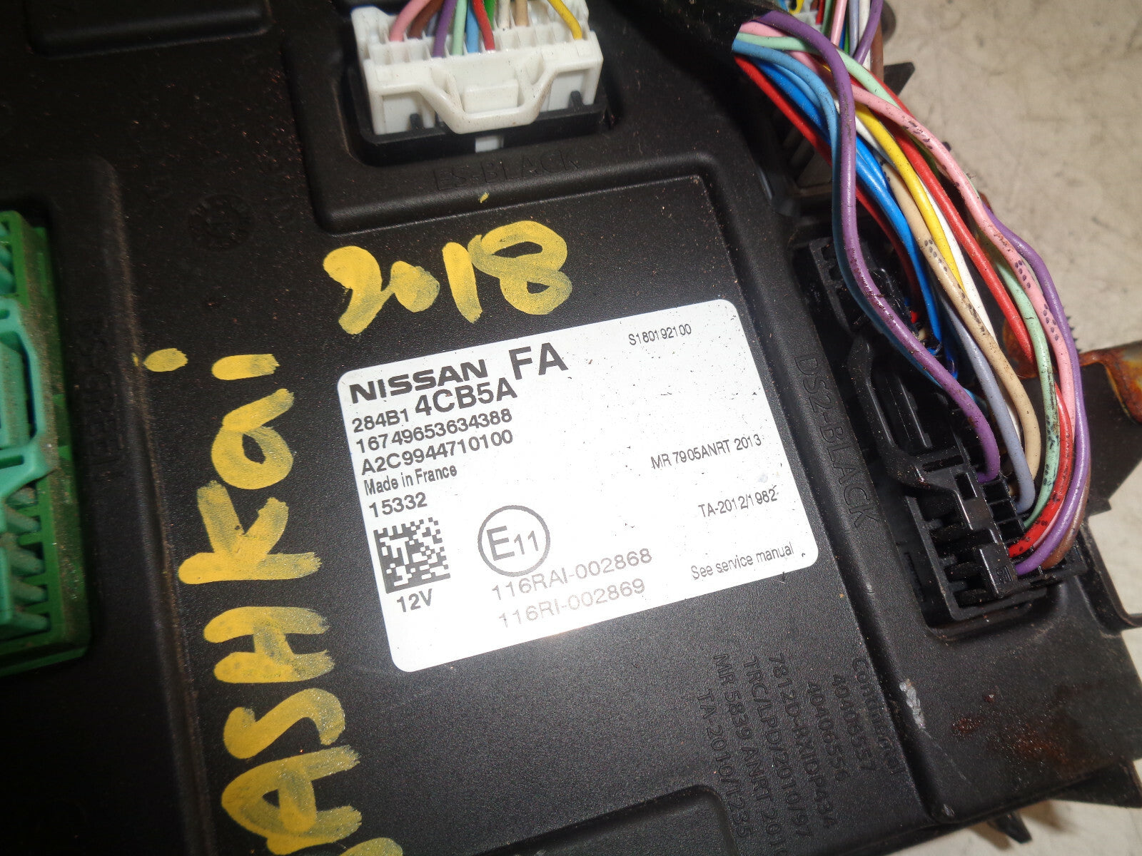 NISSAN QASHQAI J11 MK2 2018 BODY CONTROL MODULE 284B14CB5A DAMAGED