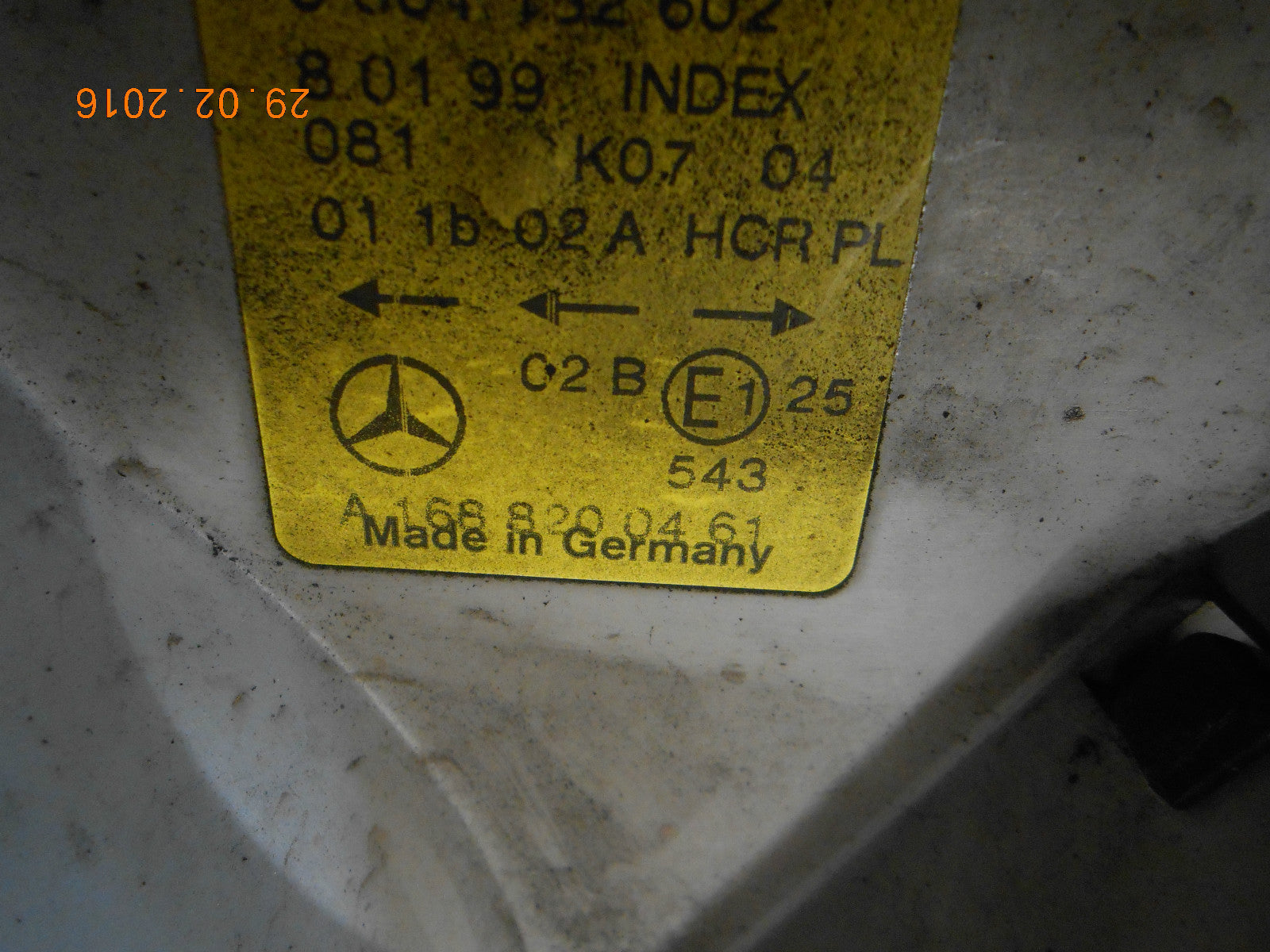 MERCEDES A CLASS W168 1999 OS DRIVER SIDE FRONT LIGHT HEADLIGHT 1688200461