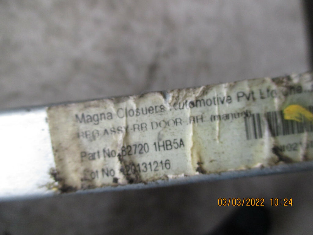 NISSAN MICRA K13 2014 OSR DRIVER SIDE REAR MANUAL WINDOW REGULATOR 82720 1HB5A