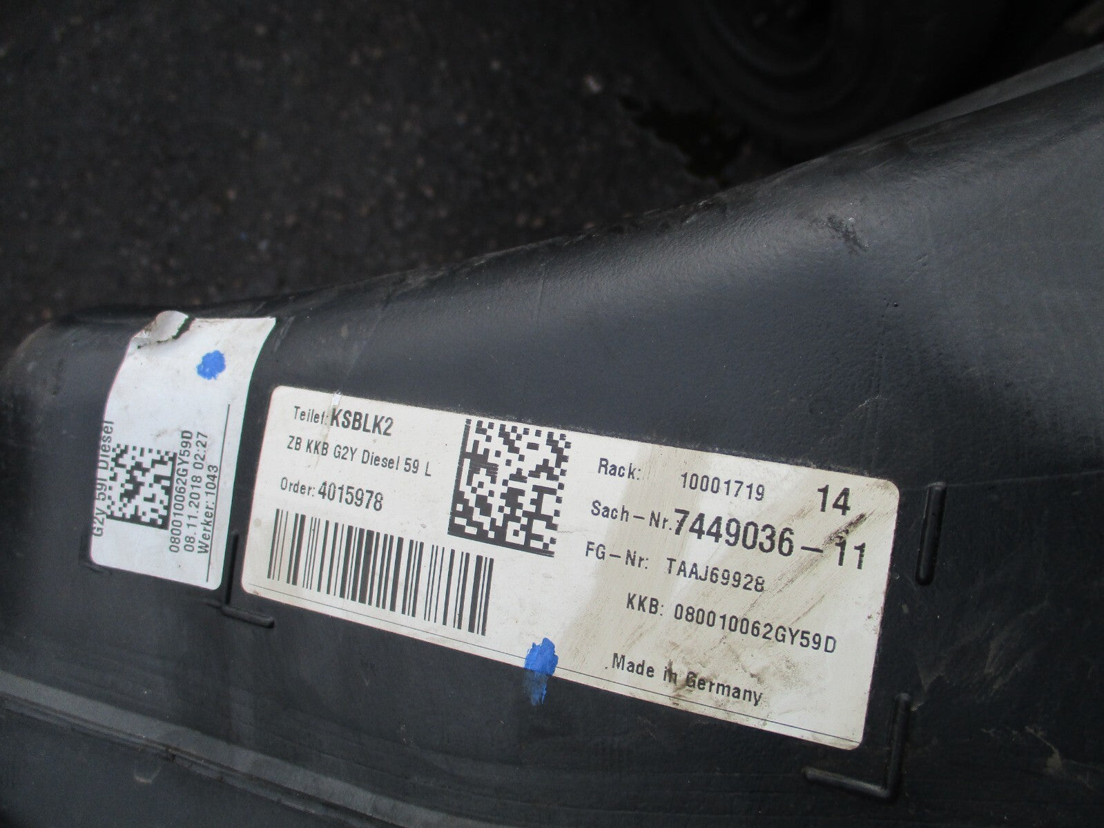 2019 BMW 3 SERIES G20 59L DIESEL FUEL TANK 7449036