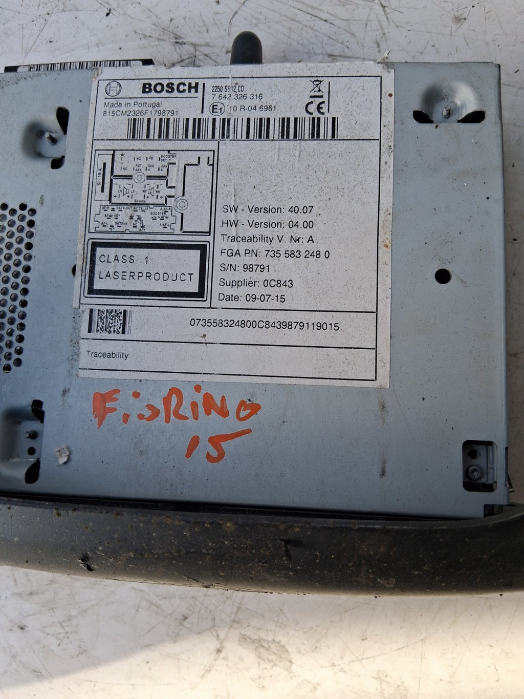 2015 FIAT FIORINO CD PLAYER STEREO HEAD UNIT 7355832480