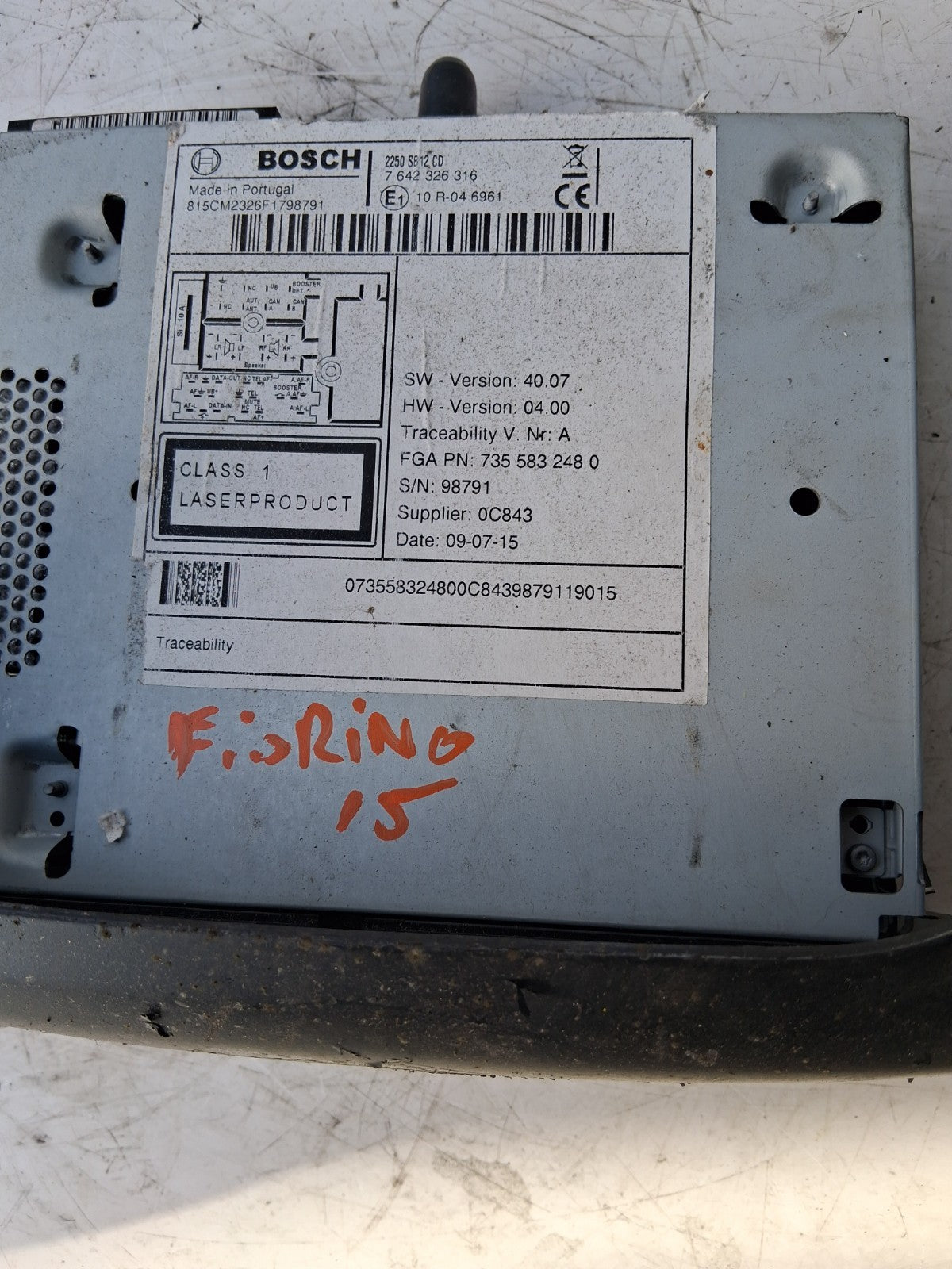 2015 FIAT FIORINO CD PLAYER STEREO HEAD UNIT 7355832480
