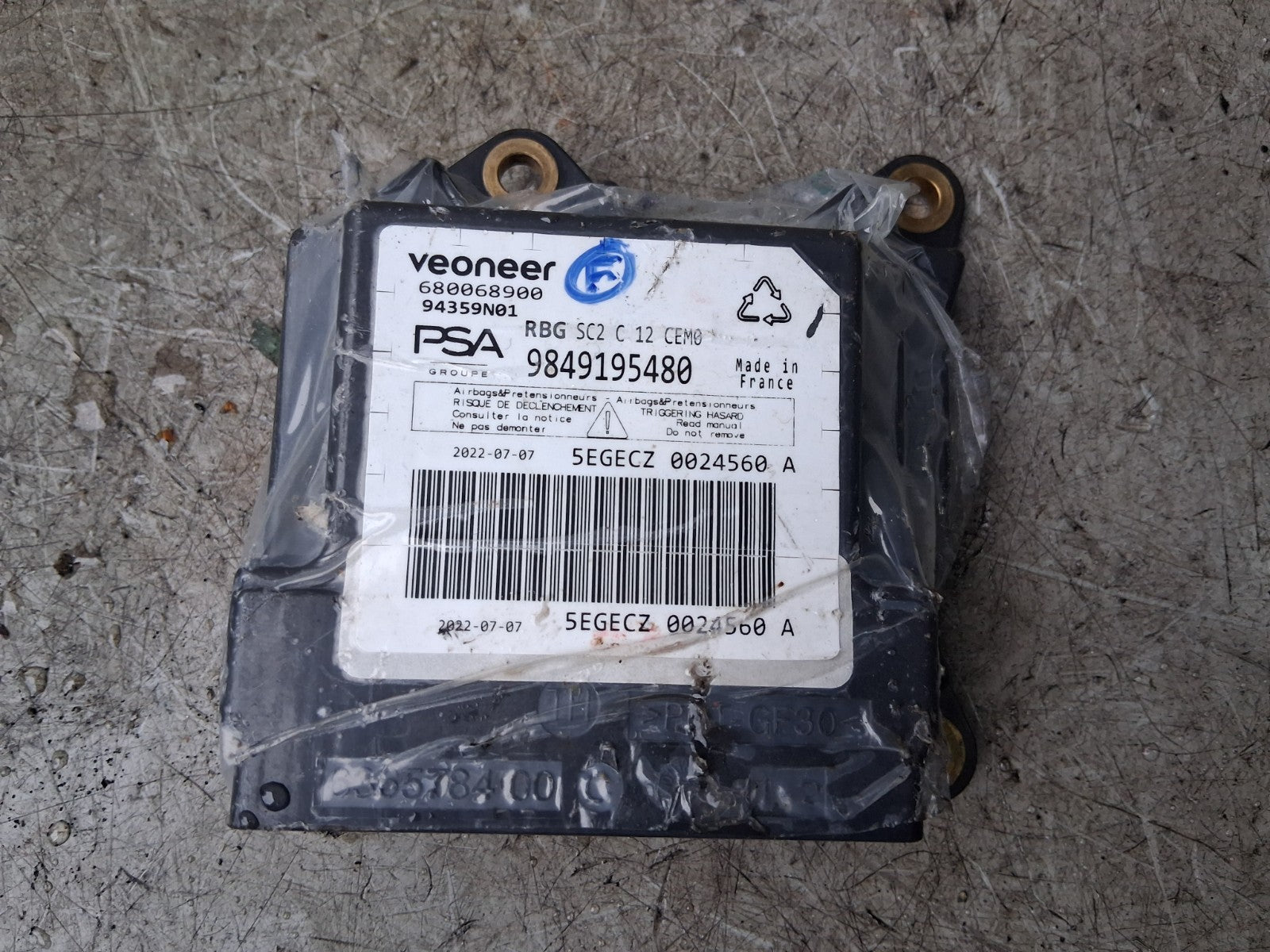 2021 CITROEN C4 MK3 ECU AIRBAG CONTROL MODULE 9849195480