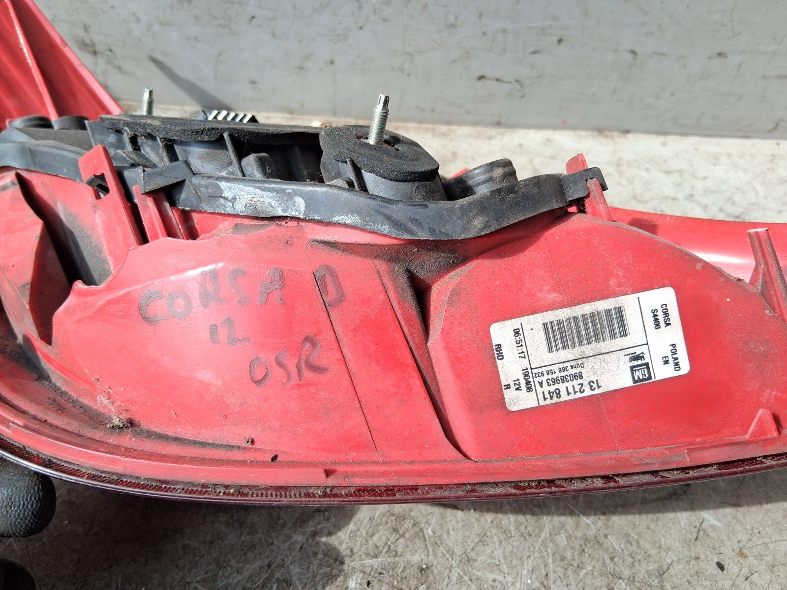 2012 VAUXHALL CORSA D OSR DRVER SIDE REAR RIGHT TAIL LIGHT 89038963A