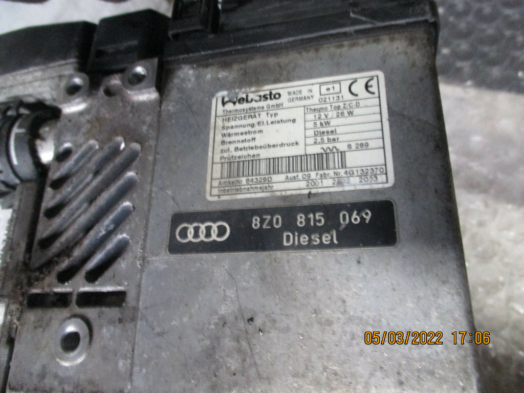 AUDI A2 2007 AUXILARY PRE HEATER SYSTEM DIESEL 8Z0815069