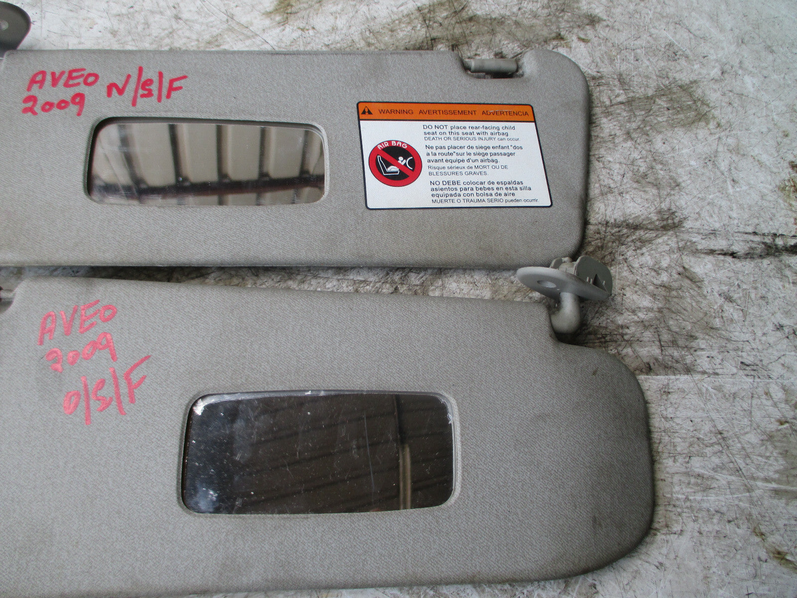 CHEVROLET AVEO 2009 PASSENGER DRIVER SIDE SUN SHADE VISOR SET GREY MIRROR