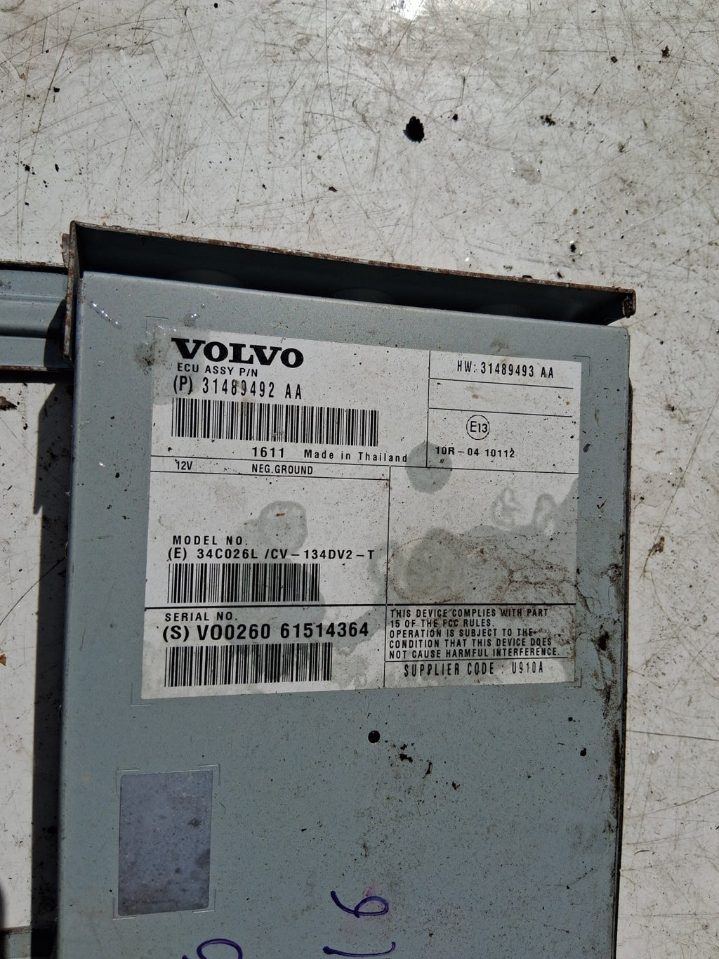 2016 VOLVO V40 AMPLIFIER CONTROL MODULE 31489492