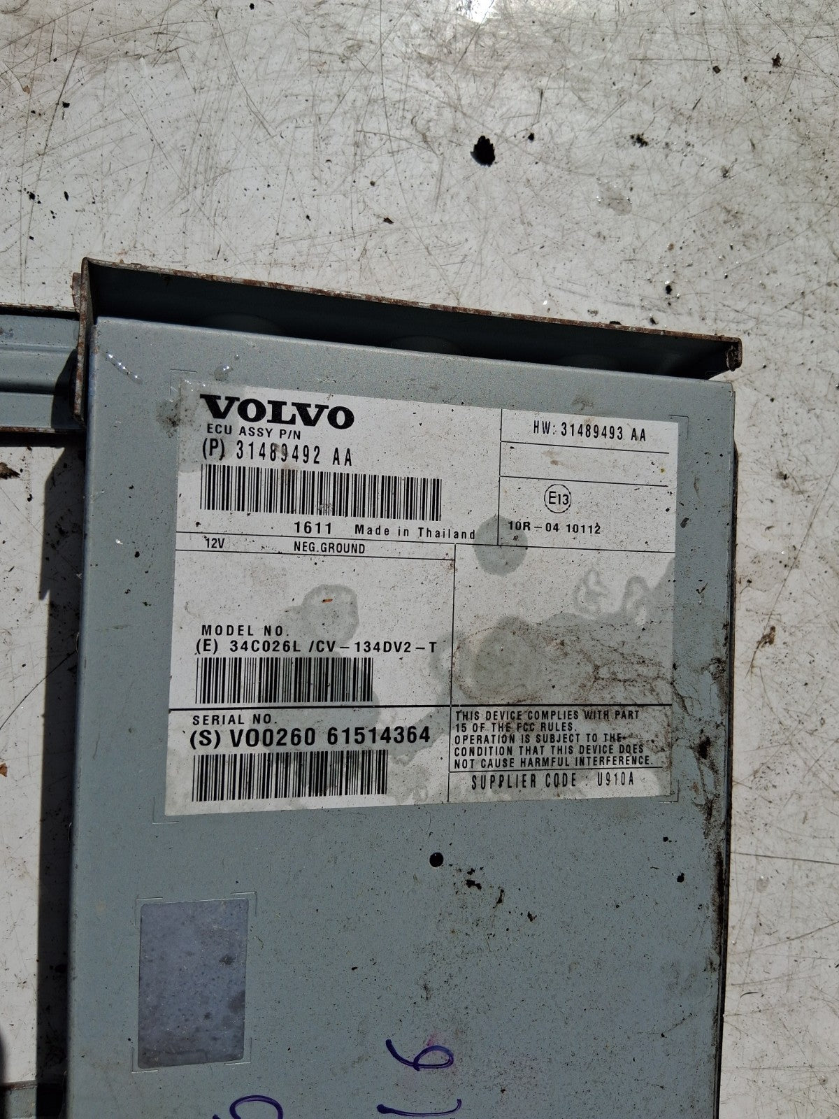 2016 VOLVO V40 AMPLIFIER CONTROL MODULE 31489492