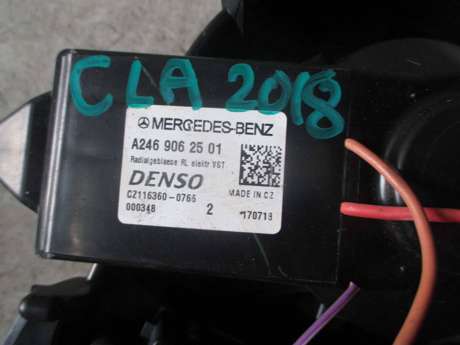 MERCEDES BENZ CLA 2018 HEATER AIR BLOWER MOTOR FAN A2469062501