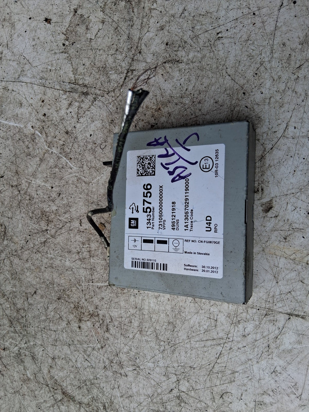 VAUXHALL ASTRA J 2013 SOUND AMPLIFIER MODULE 13435756