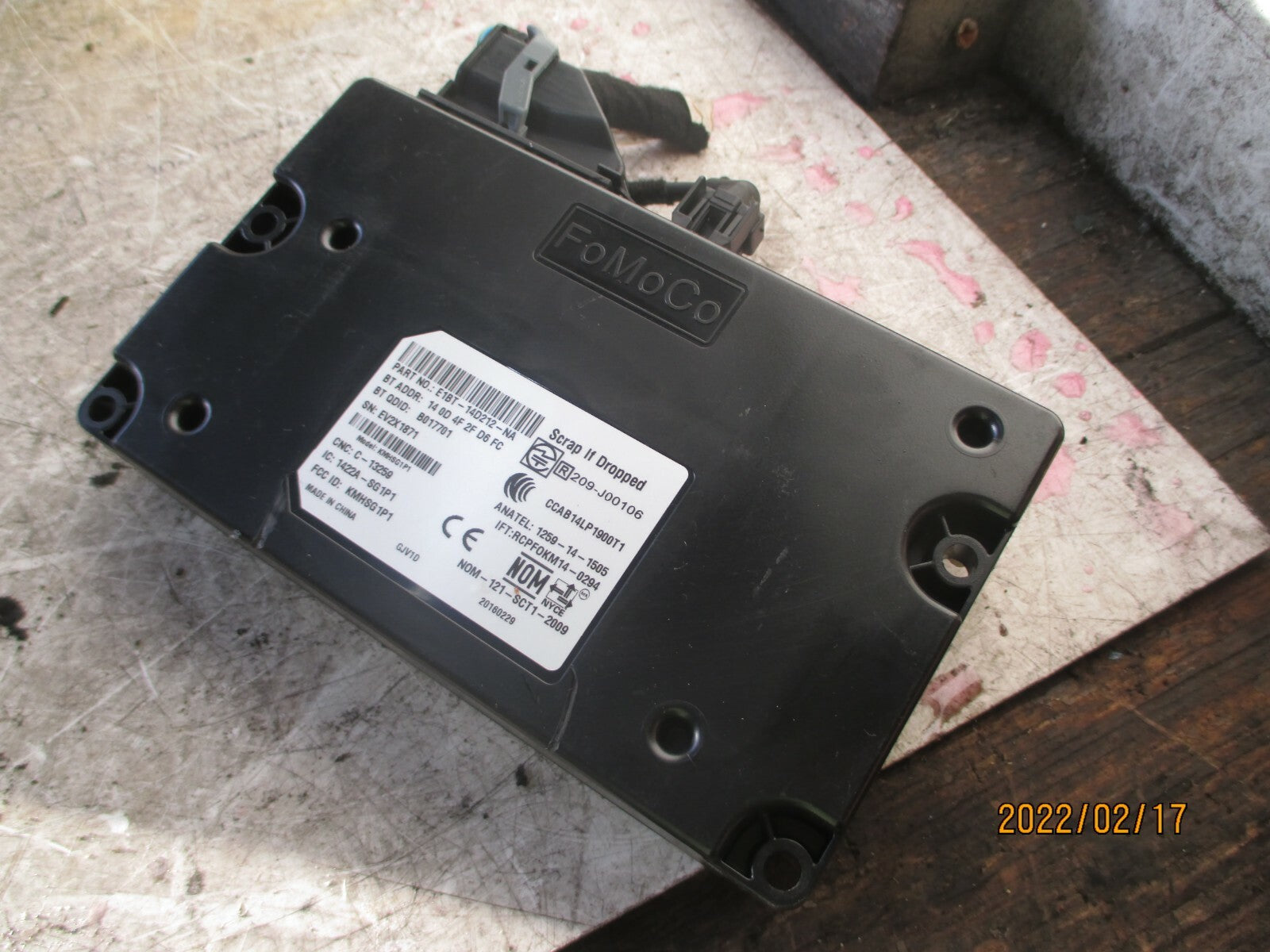 FORD ECOSPORT 2016 BLUETOOTH CONTROL MODULE UNIT E1BT14D212NA