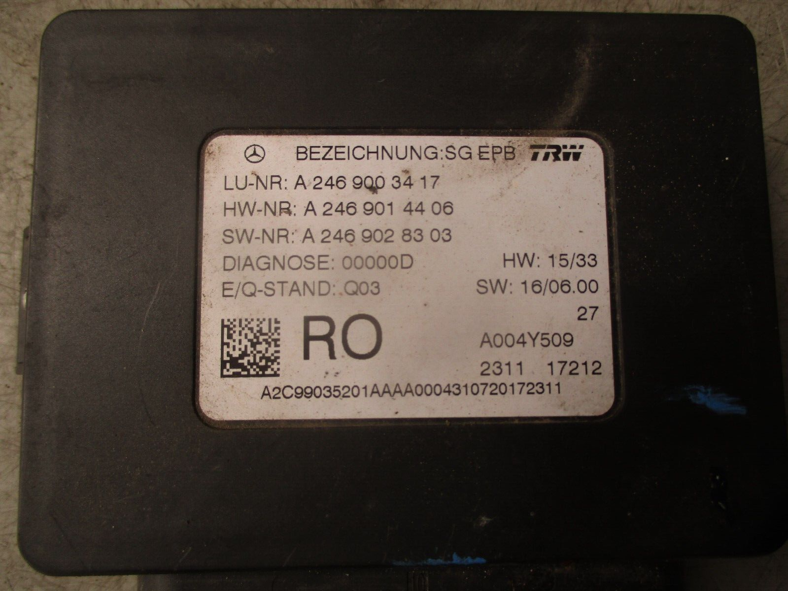 2017 MERCEDES BENZ A CLASS PARKING HANDBRAKE BRAKE CONTROL MODULE A2469003417