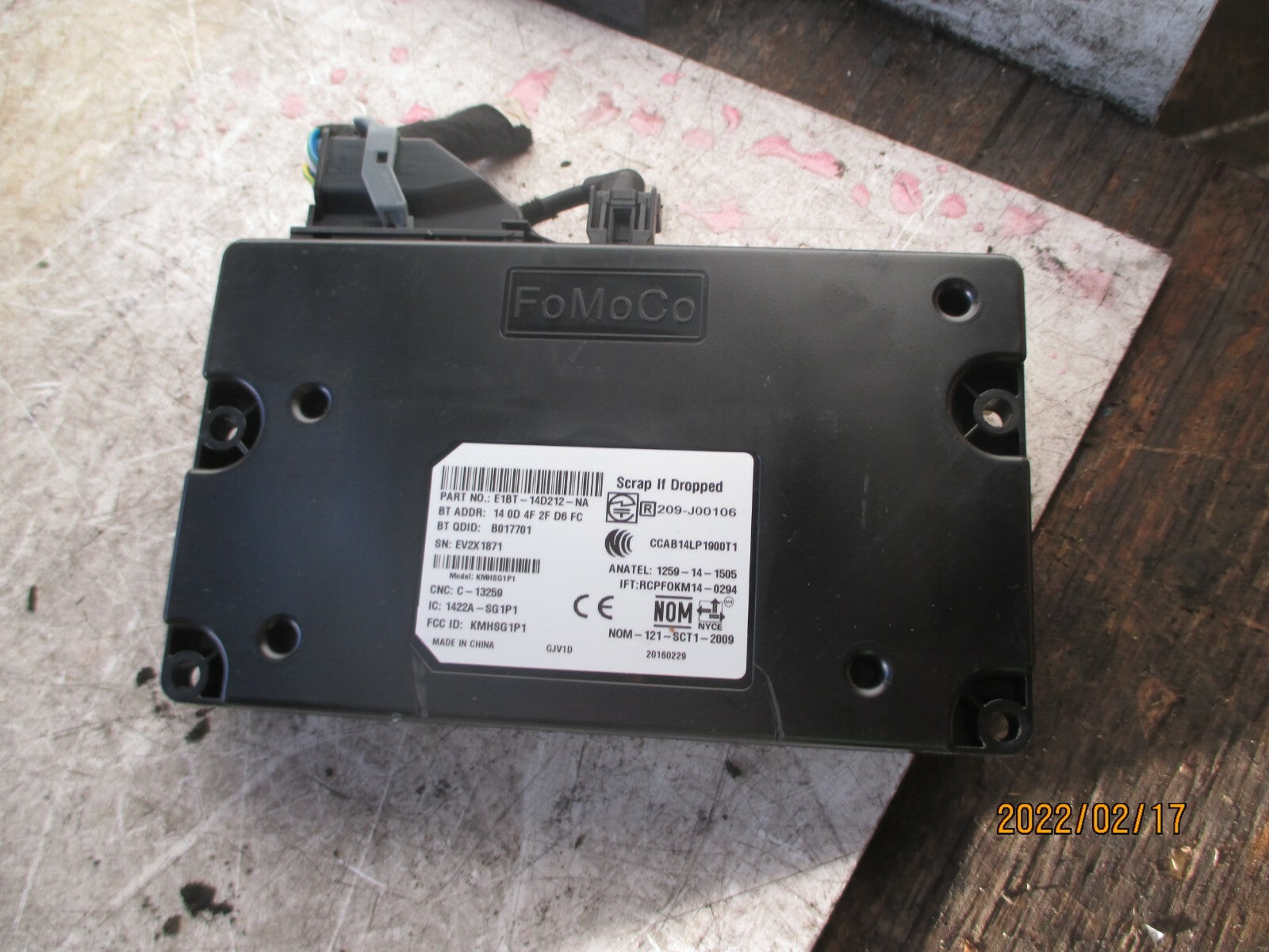 FORD ECOSPORT 2016 BLUETOOTH CONTROL MODULE UNIT E1BT14D212NA