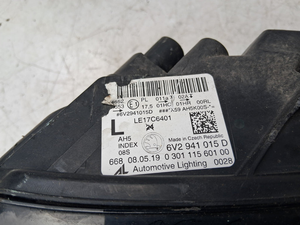2019 SKODA FABIA MK3 NJ NSF PASSENGER SIDE FRONT LEFT HEADLIGHT 6V2941015D
